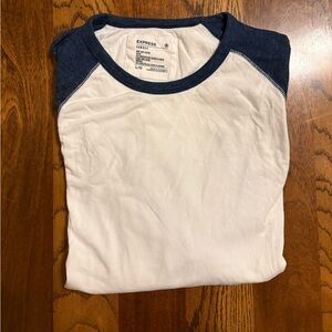 Express Navy and White Long Sleeve Tee